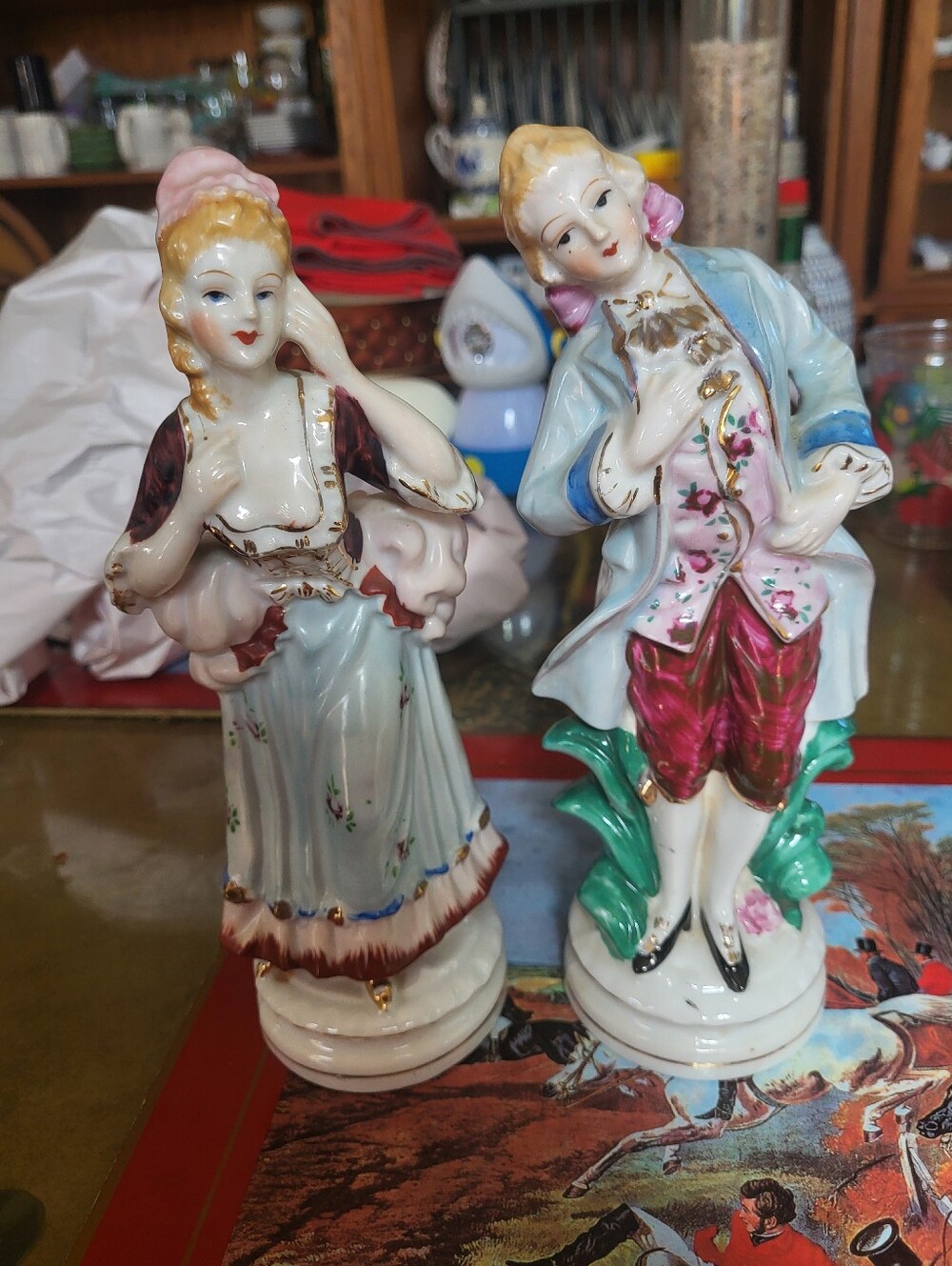 Vintage Porcelain Pair - Hand-Painted Figurines in Pastel Blue & Pink